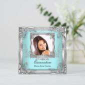 Invitation Quinceañera 15e anniversaire Turquoise blanc argen (Debout devant)