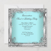 Invitation Quinceañera 15e anniversaire Turquoise blanc argen (Dos)