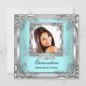 Invitation Quinceañera 15e anniversaire Turquoise blanc argen (Devant)