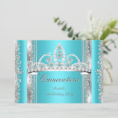 Invitation Quinceanera 15e anniversaire Turquoise Bleu Argent (Debout devant)