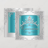 Invitation Quinceanera 15e anniversaire Turquoise Bleu Argent (Devant / Derrière)