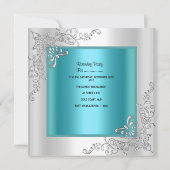 Invitation Quinceanera 15e anniversaire Turquoise Bleu Argent (Dos)