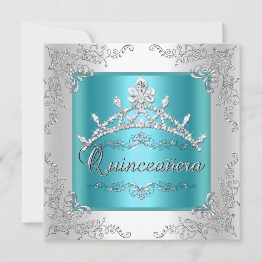Invitation Quinceanera 15e anniversaire Turquoise Bleu Argent (Devant)