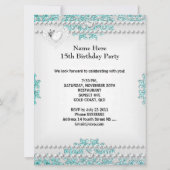 Invitation Quinceanera 15e anniversaire Turquoise bleu argent (Dos)