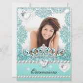 Invitation Quinceanera 15e anniversaire Turquoise bleu argent (Devant)