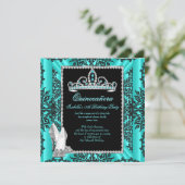 Invitation Quinceanera 15e anniversaire Turquoise bleu noir d (Debout devant)