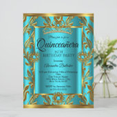 Invitation Quinceanera 15e anniversaire Turquoise Bleu Tiara  (Debout devant)