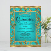 Invitation Quinceanera 15e anniversaire Turquoise Blue Tiara  (Debout devant)
