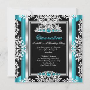 Invitation Quinceanera 15e anniversaire Turquoise Pearl Argen