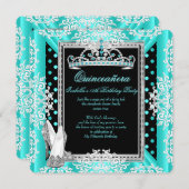 Invitation Quinceanera 15e anniversaire Turquoise points bleu (Devant / Derrière)