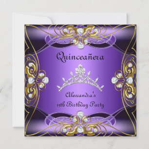 Invitation Quinceanera 15e Anniversaire Violet Noir Argent Or