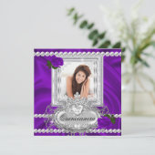 Invitation Quinceanera 15e anniversaire violet Rose blanc (Debout devant)