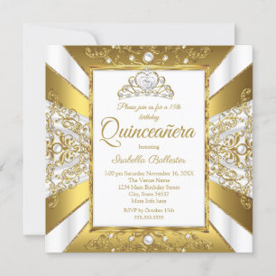 Invitation Quinceanera 15e anniversaire White Gold Pearl Tiar