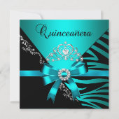 Invitation Quinceanera 15e anniversaire Zebra Blue Black Tiar (Devant)