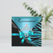 Invitation Quinceanera 15e anniversaire Zebra Blue Black Tiar (Debout devant)