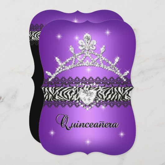 Invitation Quinceanera 15e anniversaire Zebra Purple Black 2 (Devant / Derrière)