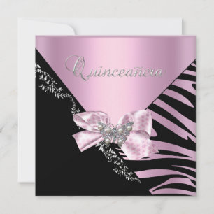 Invitation Quinceanera 15e Anniversaire Zèbre Rose Noir Argen
