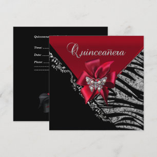 Invitation Quinceanera 15e Anniversaire Zèbre Rouge Noir Arge