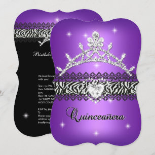 Invitation Quinceanera 15e Anniversaire Zèbre Violet Noir 2