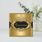 Invitation Quinceanera 15e Black Girls Gold (Debout devant)