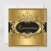 Invitation Quinceanera 15e Black Girls Gold (Devant)