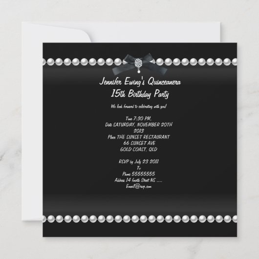 Invitation Quinceanera 15e Black violet Zebra Pearl Tiara (Dos)