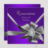 Invitation Quinceanera 15e Bow gris argenté bleu violet (Devant / Derrière)