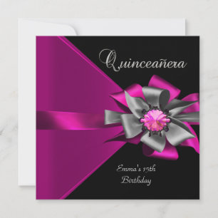 Invitation Quinceanera 15e Bow gris noir argent rose 3