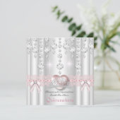 Invitation Quinceanera 15e Carreau de Coeur d'Argent Rose 2 (Debout devant)