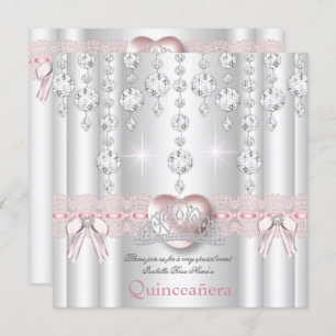 Invitation Quinceanera 15e Carreau de Coeur d'Argent Rose 2