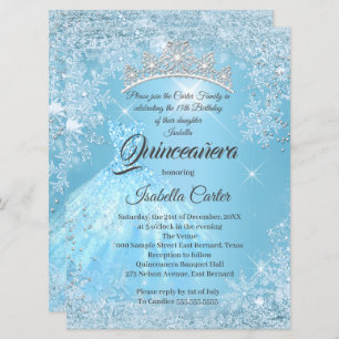 Invitation Quinceanera 15e Cendrillon bleu Flocon de neige hi
