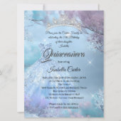 Invitation Quinceanera 15e Cendrillon bleu violet rose (Devant)