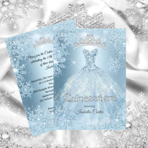 Invitation Quinceanera 15e Cendrillon Ice Blue Snowflake