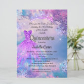 Invitation Quinceanera 15e Cendrillon violet bleu Turquoise (Debout devant)