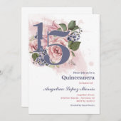 Invitation Quinceañera 15e Chic Floral (Devant / Derrière)