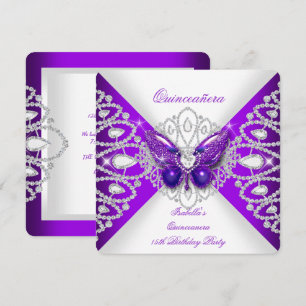 Invitation Quinceanera 15e Couronne Papillon Violet Fête 2