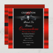 Invitation Quinceanera 15e Cravate noire Regal Red Black Part (Devant / Derrière)
