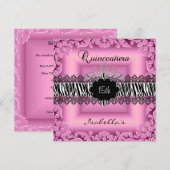 Invitation Quinceanera 15e dentelle blanche blanche noire noi (Devant / Derrière)