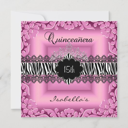 Invitation Quinceanera 15e dentelle blanche blanche noire noi (Devant)