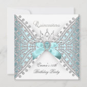 Invitation Quinceanera 15e Diamant blanc d'argent bleu Turquo (Devant)