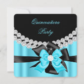 Invitation Quinceanera 15e Diamants noirs en argent bleu 2 (Devant)