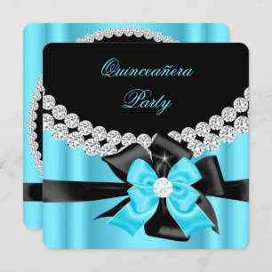 Invitation Quinceanera 15e Diamants noirs en argent bleu 2