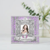 Invitation Quinceanera 15e fête d'anniversaire Damask Lilac (Debout devant)