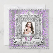 Invitation Quinceanera 15e fête d'anniversaire Damask Lilac (Devant)