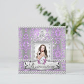 Invitation Quinceanera 15e fête d'anniversaire Damask Lilac P (Debout devant)