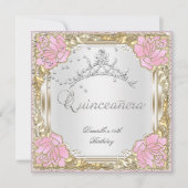 Invitation Quinceanera 15e fête d'anniversaire Doux rose blan (Devant)