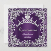 Invitation Quinceanera 15e fête d'anniversaire foncé violet (Devant)