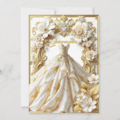 Invitation Quinceanera 15e fête d'anniversaire Gold White Gow (Devant)