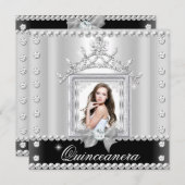 Invitation Quinceanera 15e fête d'anniversaire Noir Blanc (Devant / Derrière)