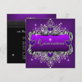 Invitation Quinceanera 15e fête d'anniversaire Purple Zebra N (Devant / Derrière)